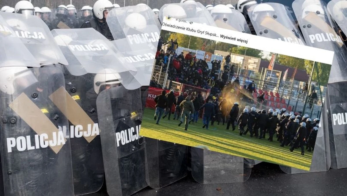 Policjanci udaremnili bójkę pseudokibiców podczas niedzielnego meczu w Słupsku (woj. pomorskie). Dwóch policjantów zostało rannych. Zatrzymano dwóch mężczyzn - 22- i 52-latka.  