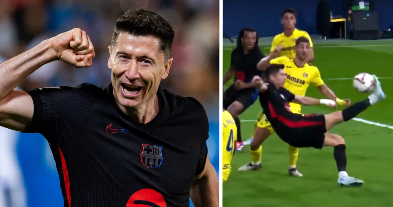 Robert Lewandowski trafiający do siatki w meczu z Villarrealem. Czy dziś ponownie to powtórzy?