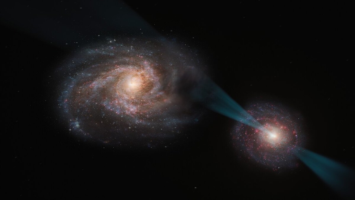 Astronomowie korzystający z aparatury Europejskiego Obserwatorium Południowego (ESO) po raz pierwszy dostrzegli gwałtowną kosmiczną kolizję, w której jedna z galaktyk przebija drugą intensywnym promieniowaniem. Opublikowane w czasopiśmie "Nature" wyniki badań pokazują, że promieniowanie to zaburza chmury gazu i osłabia zdolność "zranionej" galaktyki do tworzenia nowych gwiazd. Autorzy pracy porównują scenę odległą od nas o 11 miliardów lat świetlnych do konnego pojedynku rycerzy z użyciem włóczni. 