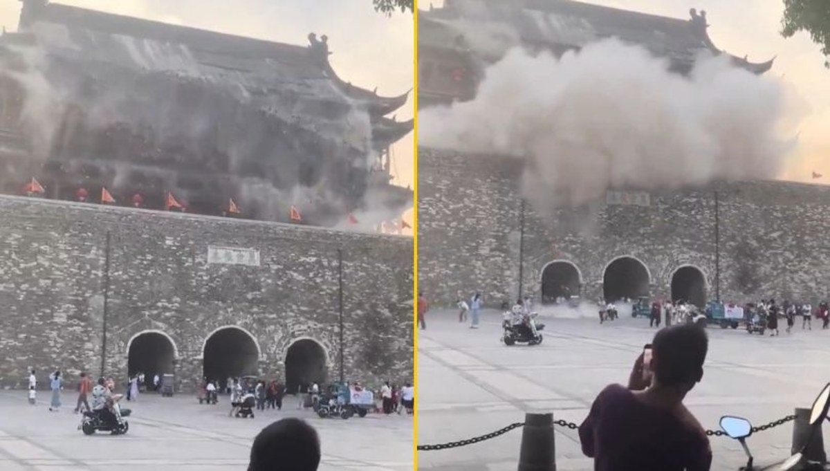 Do niebezpiecznej sytuacji doszło chińskiej prowincji Anhui, około 300 kilometrów na południe od Pekinu. Nagle z dachu 650-letniej Wieży Bębna zaczęły sypać się dachówki. Na nagraniach widać uciekających turystów.