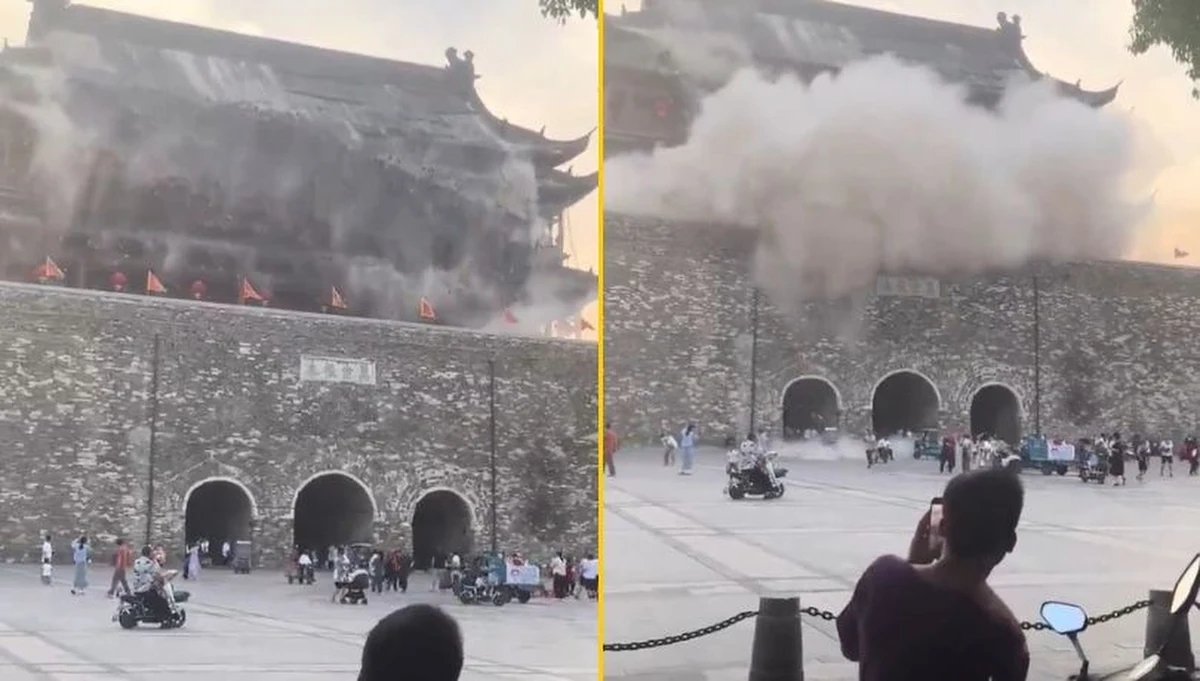 Do niebezpiecznej sytuacji doszło chińskiej prowincji Anhui, około 300 kilometrów na południe od Pekinu. Nagle z dachu 650-letniej Wieży Bębna zaczęły sypać się dachówki. Na nagraniach widać uciekających turystów.