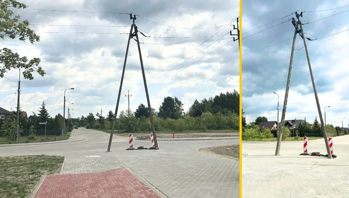 Słup energetyczny stoi na środku skrzyżowania w miejscowości Bolimów w Łódzkiem. To efekt wybudowania nowej, lokalnej drogi i pozostawienia w dotychczasowych miejscach słupów energetycznych. Burmistrz tłumaczy, że inwestycja nie została zakończona, ale mieszkańcy są przekonani, że sytuacja tak szybko się nie zmieni.