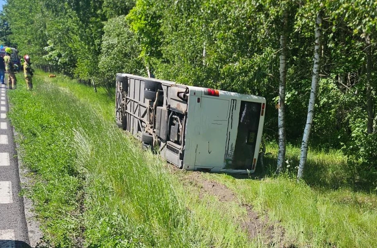 Wypadek autobusu w woj. warmińsko-mazurskim - na drodze krajowej nr 63 w okolicach Gaudynek w powiecie piskim pojazd wjechał do rowu i przewrócił się na bok. W autobusie było 25 młodych osób. W wypadku poszkodowanych zostało pięciu nastolatków.