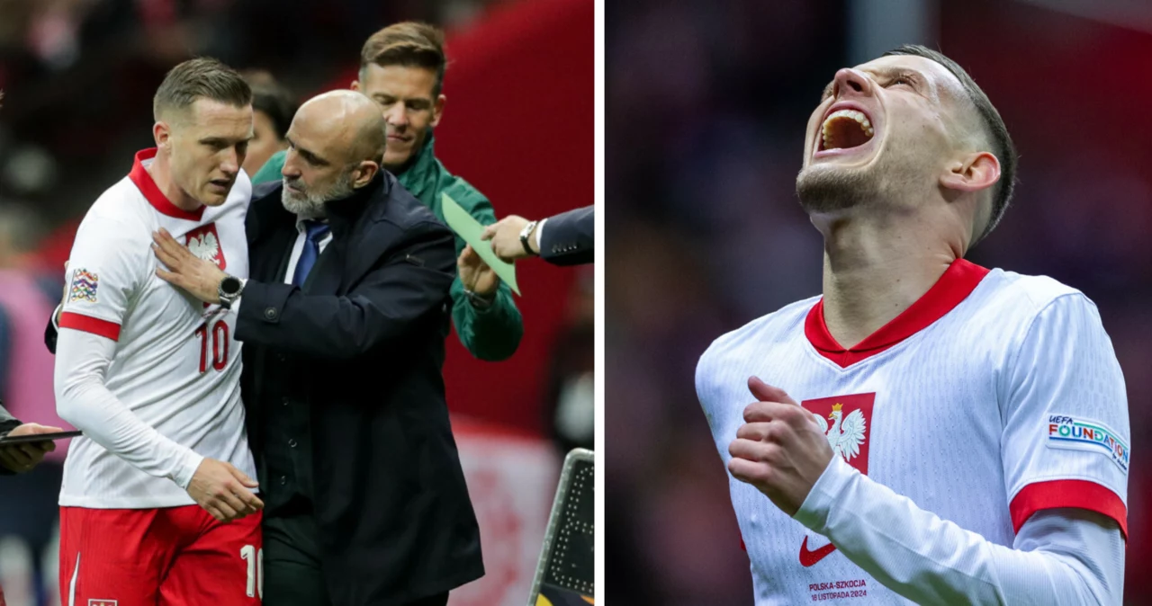 Reprezentacja Polski. Na zdjęciu Piotr Zieliński, trener Michał Probierz oraz Sebastian Szymański