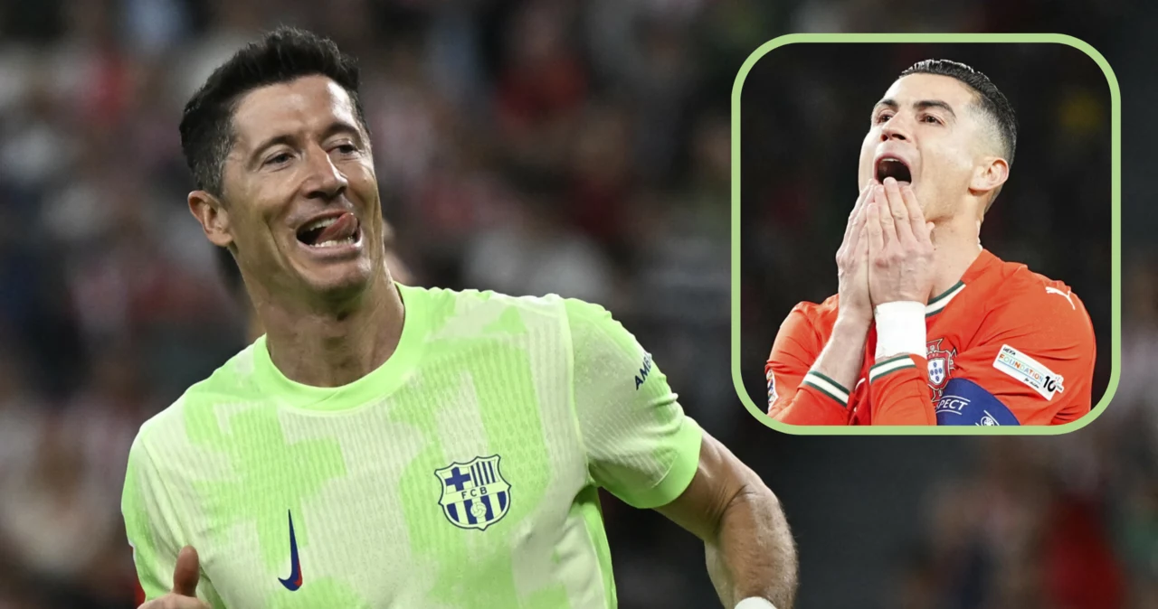 Na zdjęciu Robert Lewandowski w barwach FC Barcelona oraz Cristiano Ronaldo podczas meczu reprezentacji Portugalii