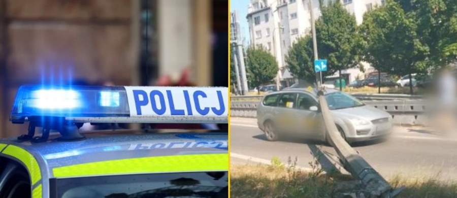 Groźny wypadek w Krakowie. Na jadący samochód przewróciła się latarnia uliczna. Jedna osoba została poszkodowana.