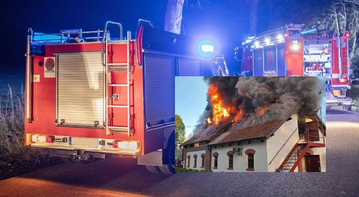 Pożar dachu restauracji w Więckowicach w powiecie tarnowskim (Małopolskie). Ogień wybuchł w sobotni wieczór, gdy w sali odbywało się wesele.