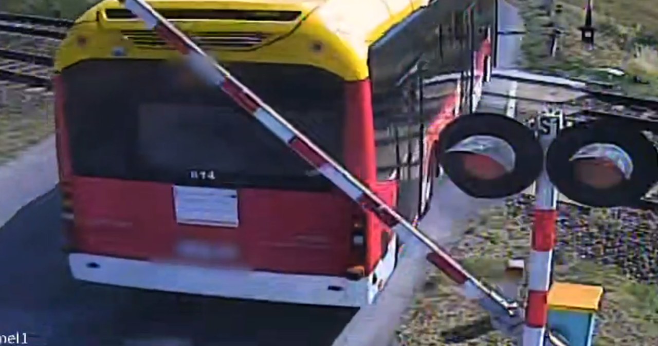 Kierowca autobusu zignorował czerwone światło i utknął na przejeździe