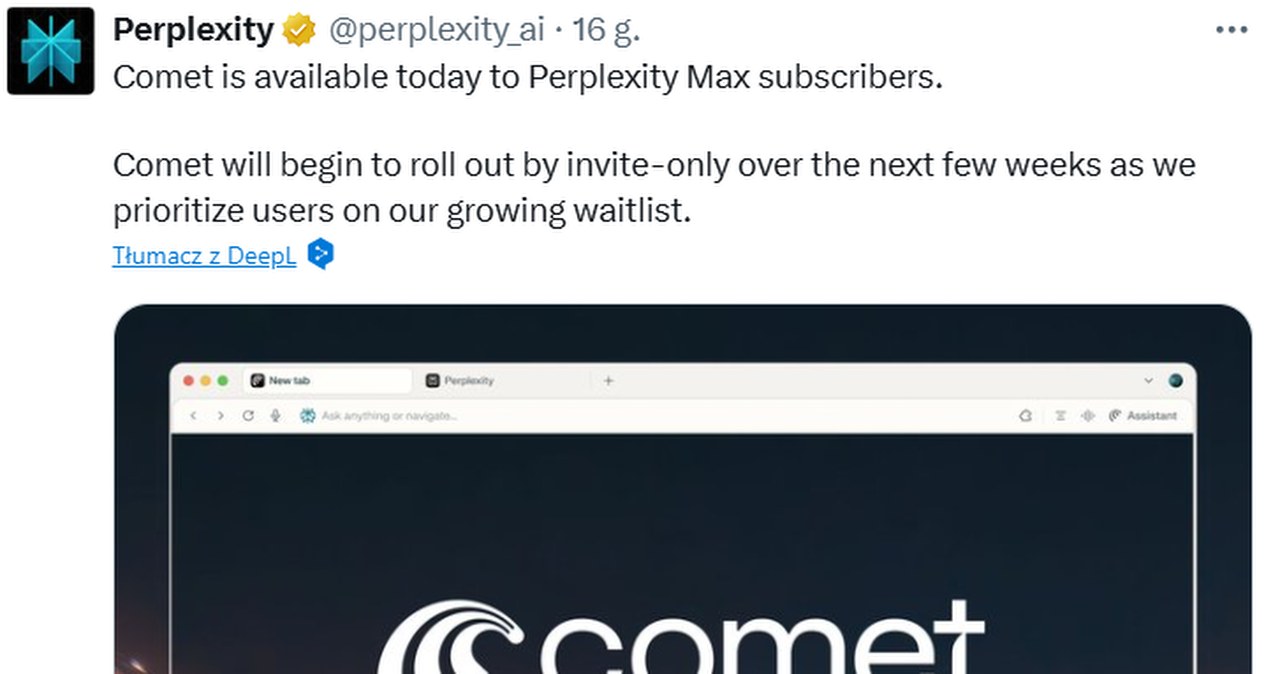 Nowa przeglądarka Comet autorstwa Perplexity AI