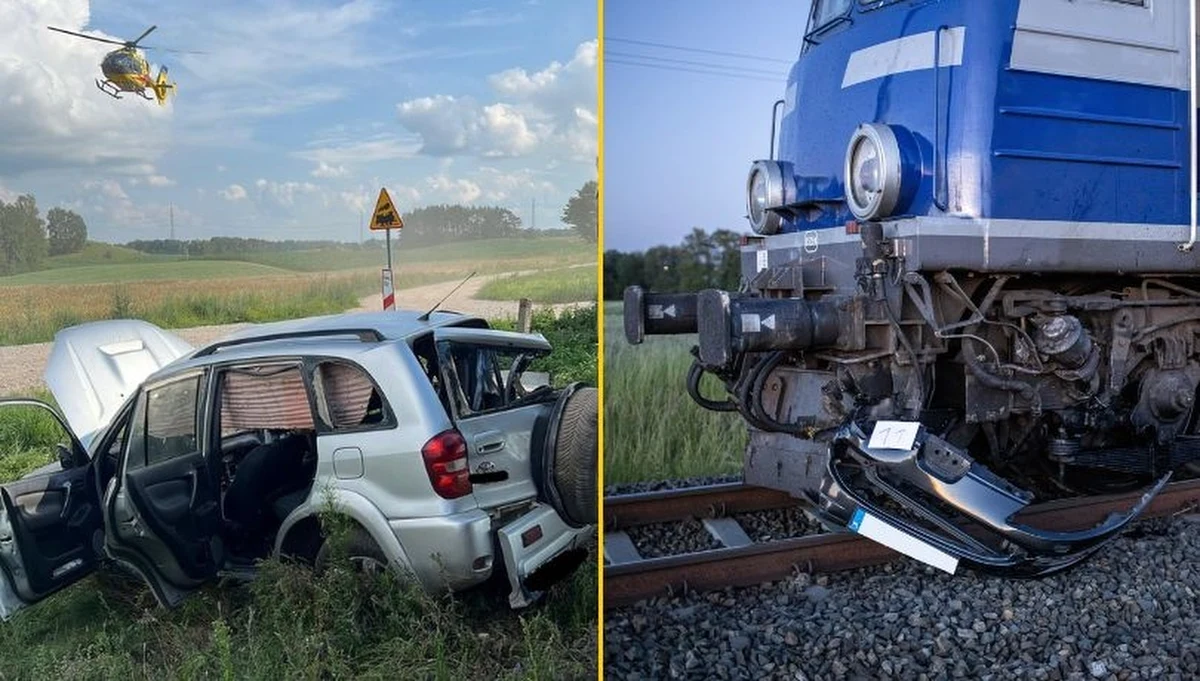 Dramatyczny wypadek na przejeździe kolejowym w miejscowości Wołyńce (woj. podlaskie). Kierowca osobówki wjechał wprost pod nadjeżdżający pociąg.