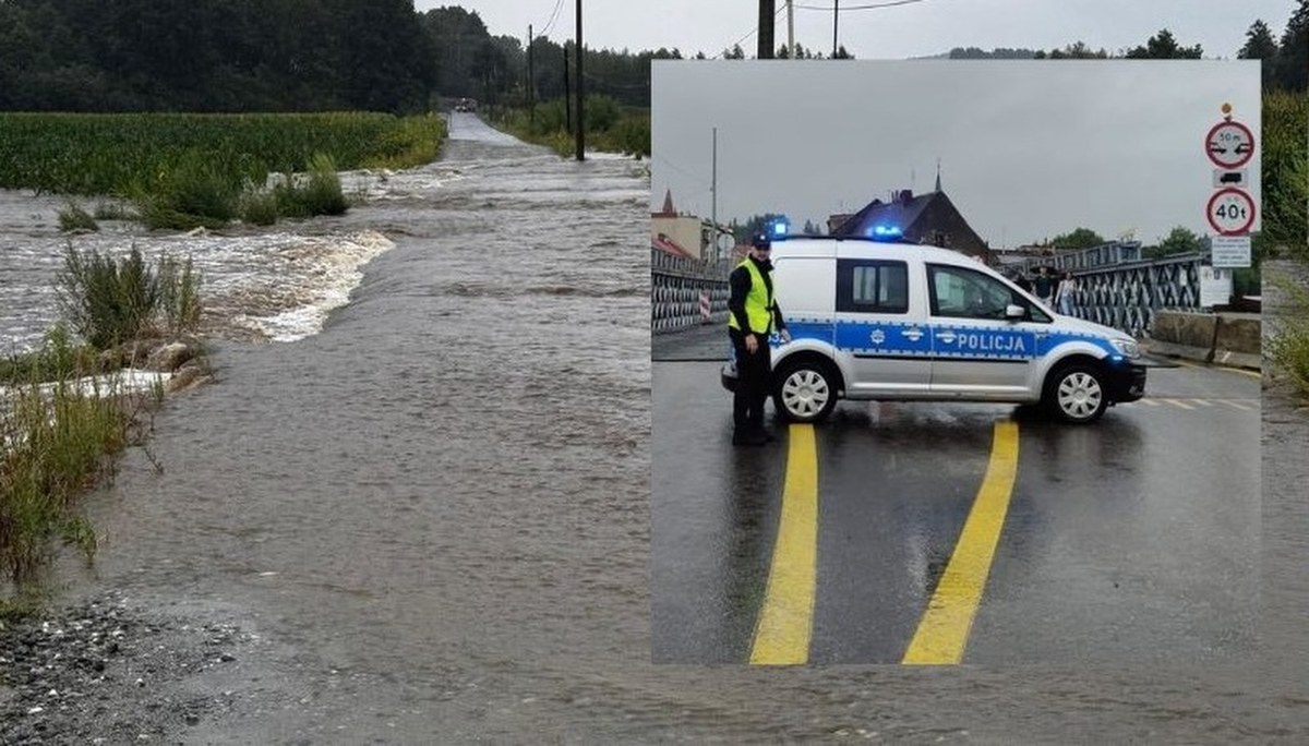 Zalane drogi, przerwany wał. Most w Głuchołazach zamknięty