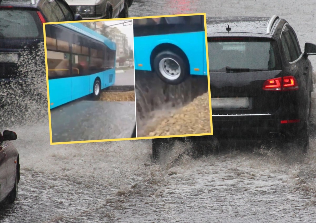 Burza sieje spustoszenie. Trolejbus zawisł nad zapadliskiem