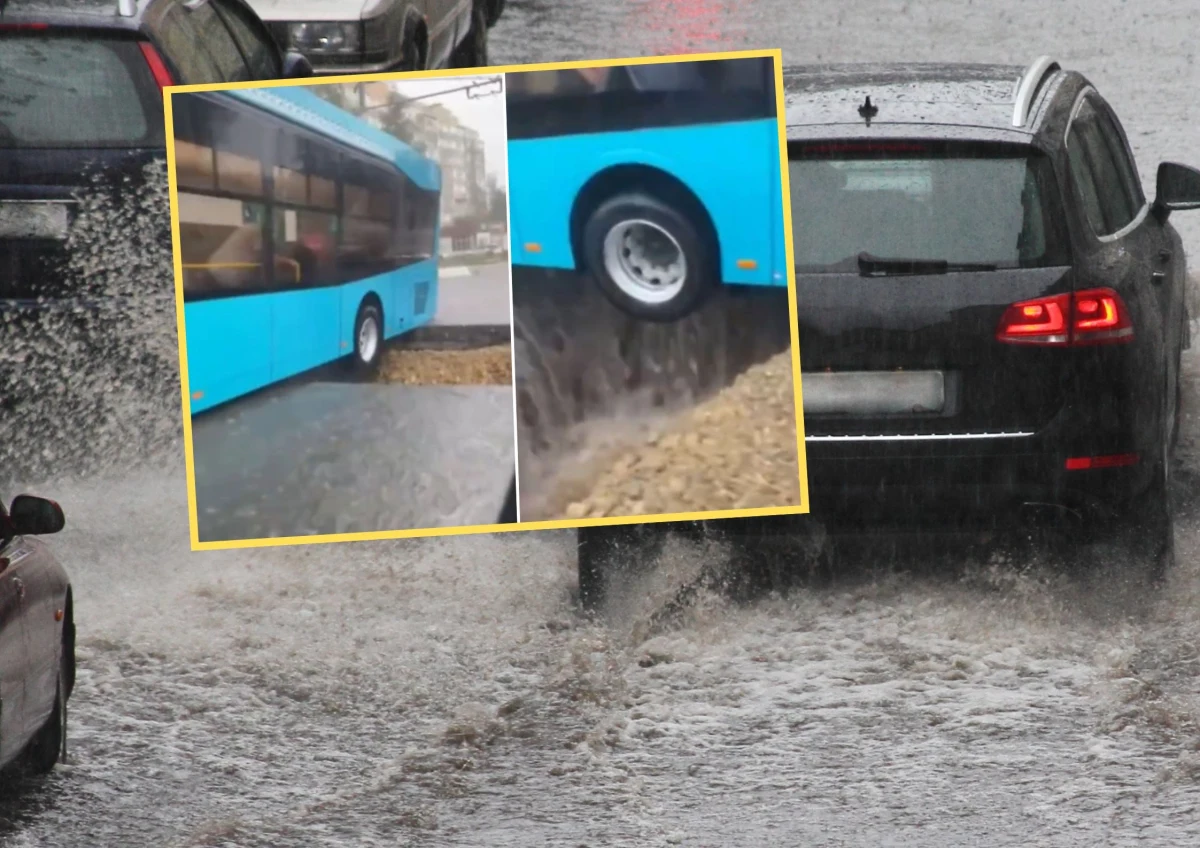 ​W Kazaniu, jednym z największych miast Rosji, trolejbus komunikacji miejskiej zawisł nad ogromnym zapadliskiem, które utworzyło się pod asfaltem na środku ruchliwej ulicy. Przez miasto przechodzą gwałtowne burze z intensywnymi opadami.