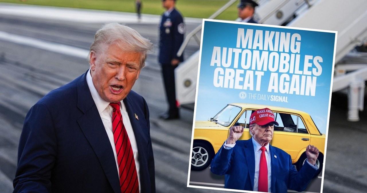 wiadomości,aktualności,Interia Co robi sowiecka łada na plakacie z Donaldem Trumpem? Czy to tylko wpadka?