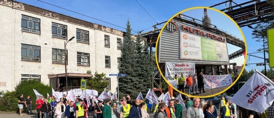 Protest hutników w Rudzie Śląskiej. Rano na ulicę przed Hutę Pokój wyszli pracownicy. Alarmują, że sytuacja w branży jest dramatyczna - między innymi z powodu napływu taniej stali ze wschodu. 