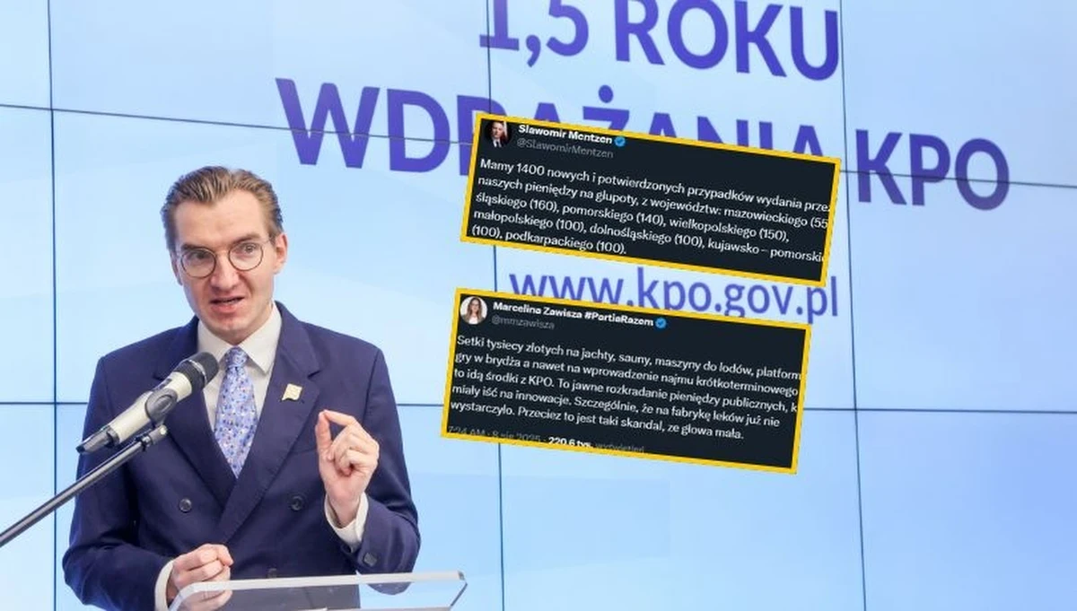 „To jawne rozkradanie pieniędzy publicznych, które miały iść na innowacje. Szczególnie, że na fabrykę leków już nie wystarczyło. Przecież to jest taki skandal, że głowa mała” – pisze na platformie X posłanka Razem Marcelina Zawisza o internetowej burzy wokół wydatkowania środków z Krajowego Planu Odbudowy. Internauci od rana sprawdzają, na co przyznano dotacje. Z rządowych stron wynika, że na łodzie, solaria czy ekspresy do kawy. Po wybuchu skandalu konferencję zwołało Ministerstwo Funduszy i Polityki Regionalnej. 