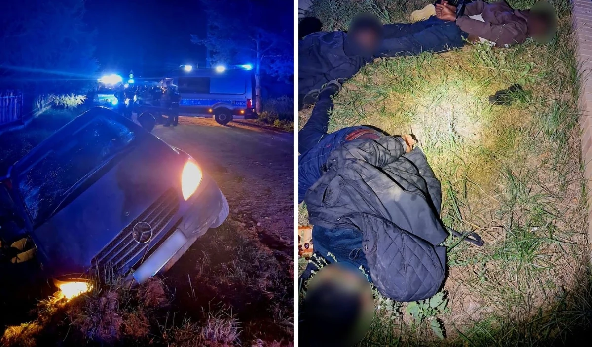 Prawie 50 kilometrów uciekał samochodem przed podlaską policją Rumun przewożący sześciu cudzoziemców, którzy nielegalnie przedostali się z Białorusi do Polski. Jego mikrobus udało się zatrzymać dopiero na policyjnej blokadzie w miejscowości Kuriany, gdy wpadł do rowu.