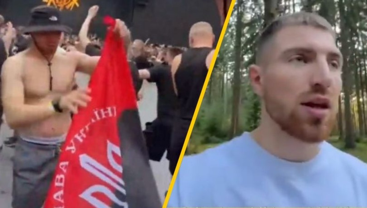 Banderowska flaga na Narodowym. Ukrainiec przeprasza