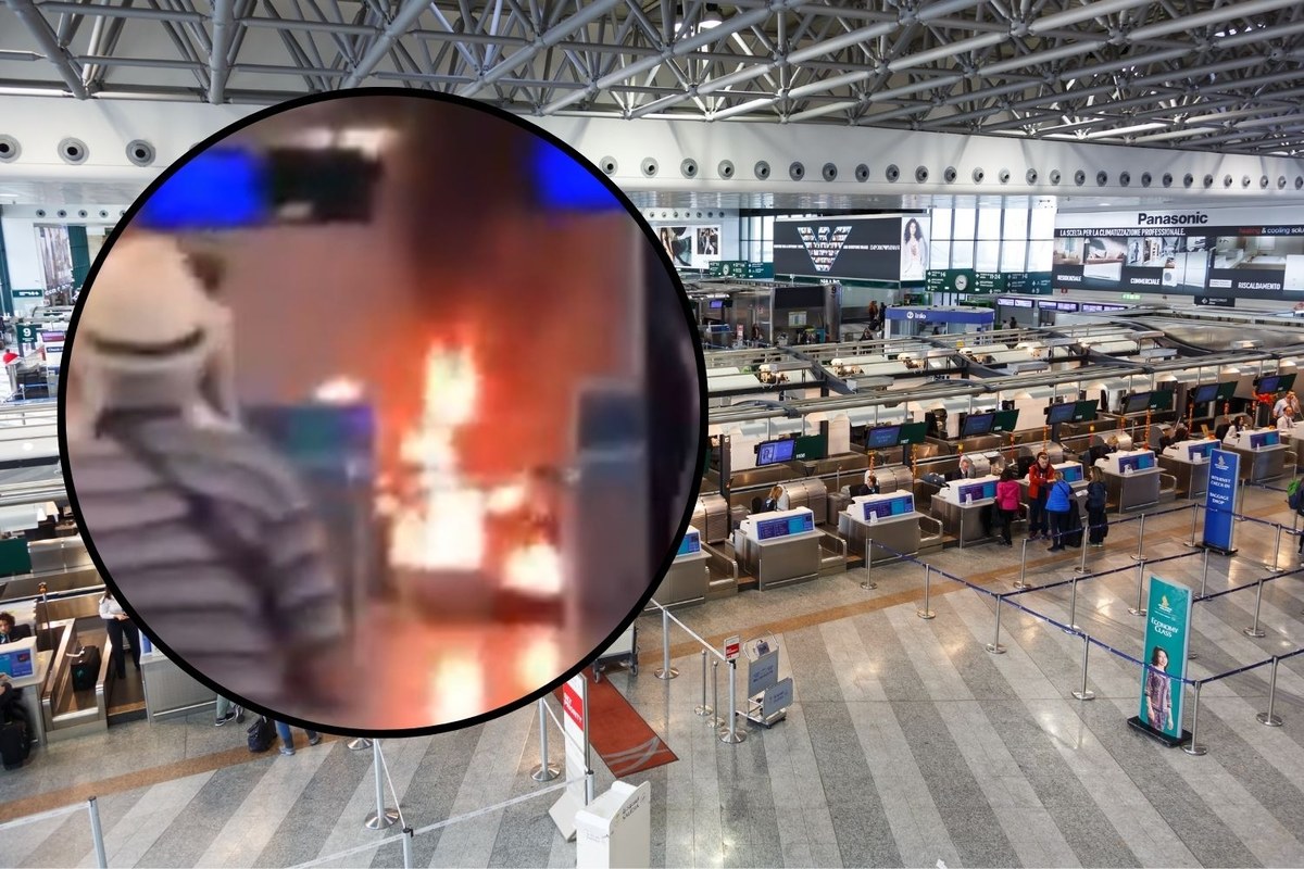 Płonący terminal i agresor z młotkiem. Szokujące sceny na lotnisku w Mediolanie