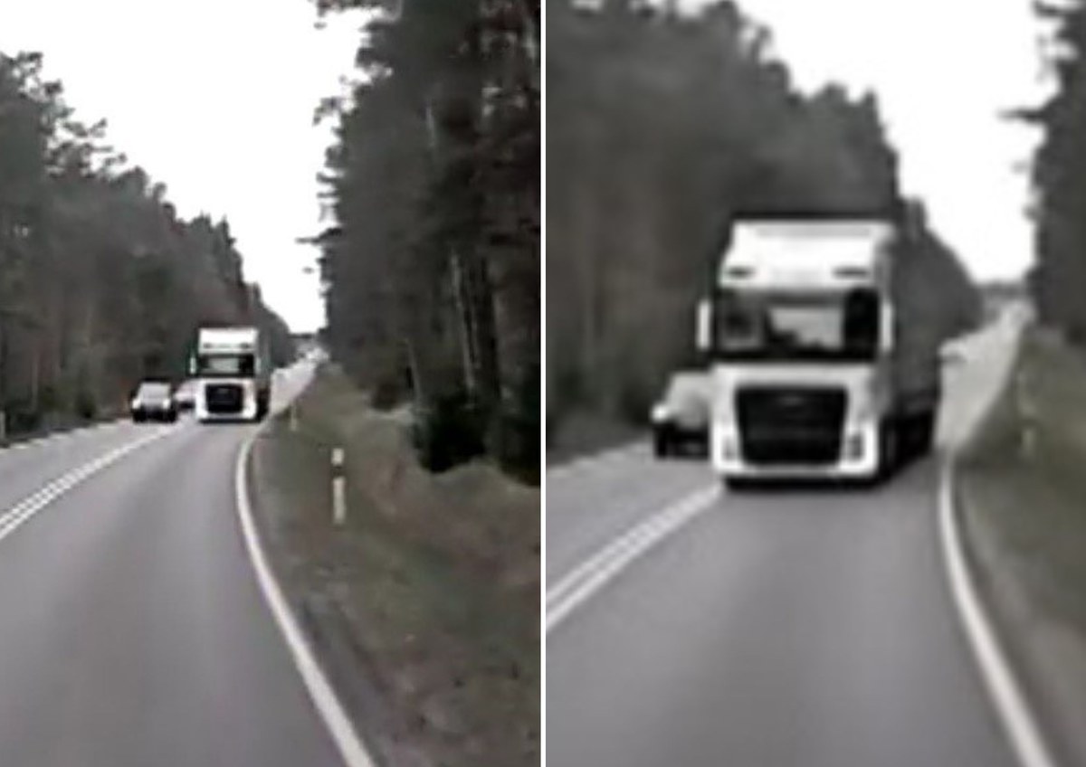 Ciężarowy pchał się "na czołówkę" z autobusem pełnym ludzi [FILM]