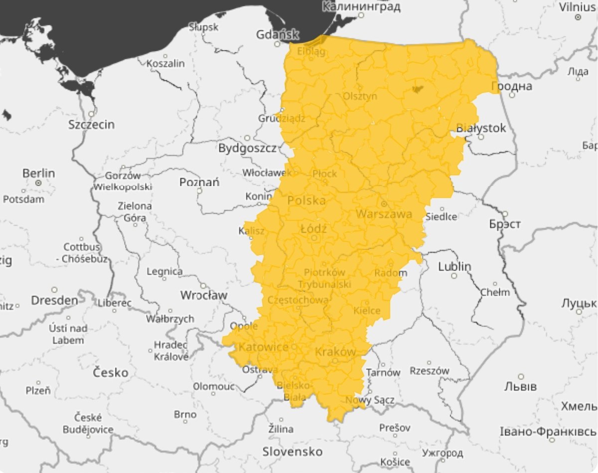 Pół Polski na żółto. IMGW ostrzega