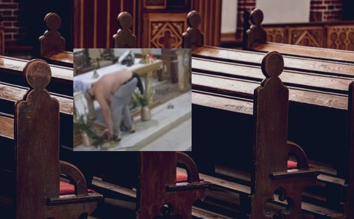 Szokujące sceny w kościele. Półnagi mężczyzna zaatakował księdza i zdemolował ołtarz