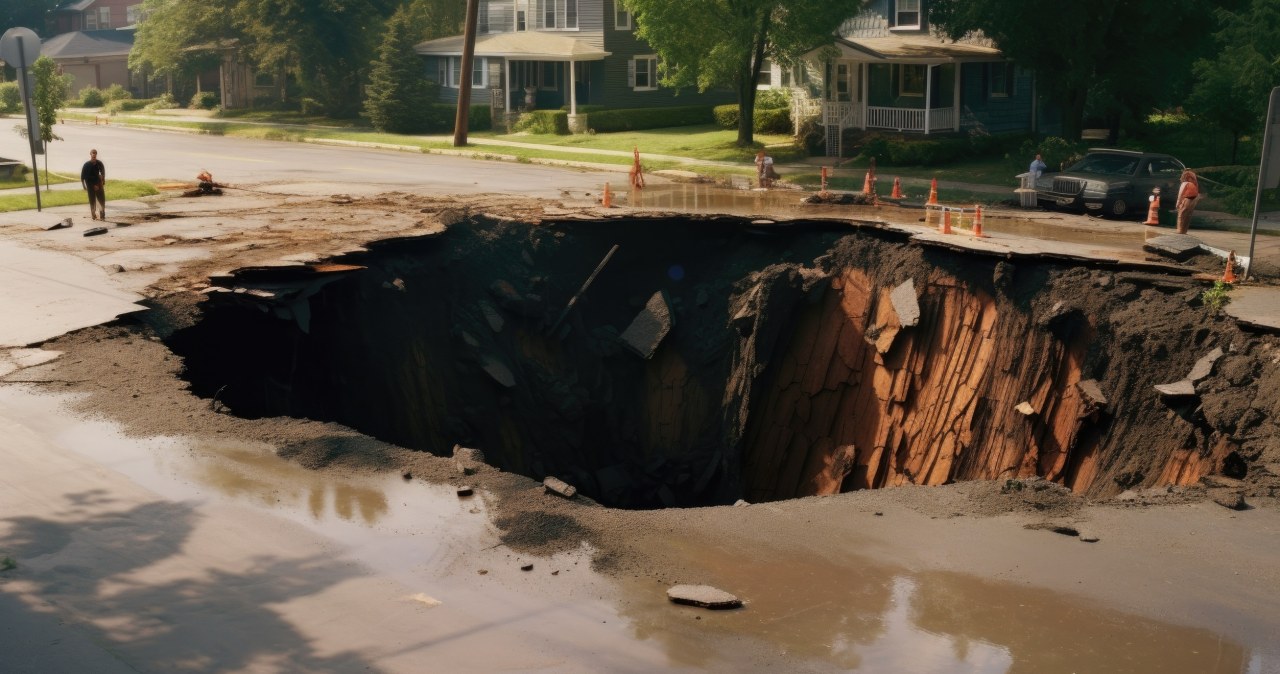 Ogromne zapadlisko pochłonęło ciężarówkę. Akcja służb [WIDEO]