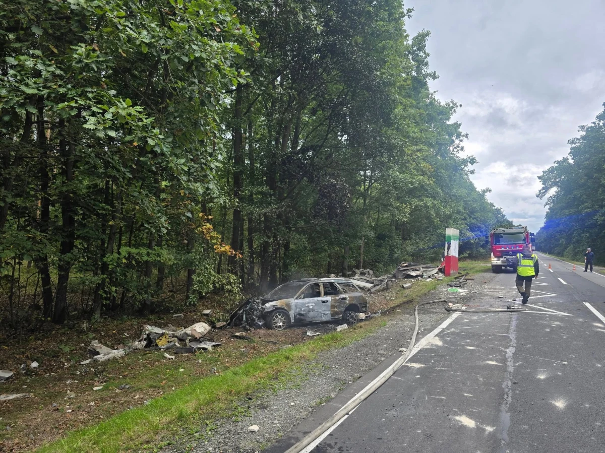 Tragiczny wypadek na drodze krajowej nr 25. Samochód osobowy marki Subaru, jadący w kierunku Oleśnicy, z nieustalonych przyczyn zjechał z jezdni i uderzył w betonowy przystanek autobusowy. Pojazd natychmiast stanął w płomieniach. Niestety, kierowca zginął na miejscu.
