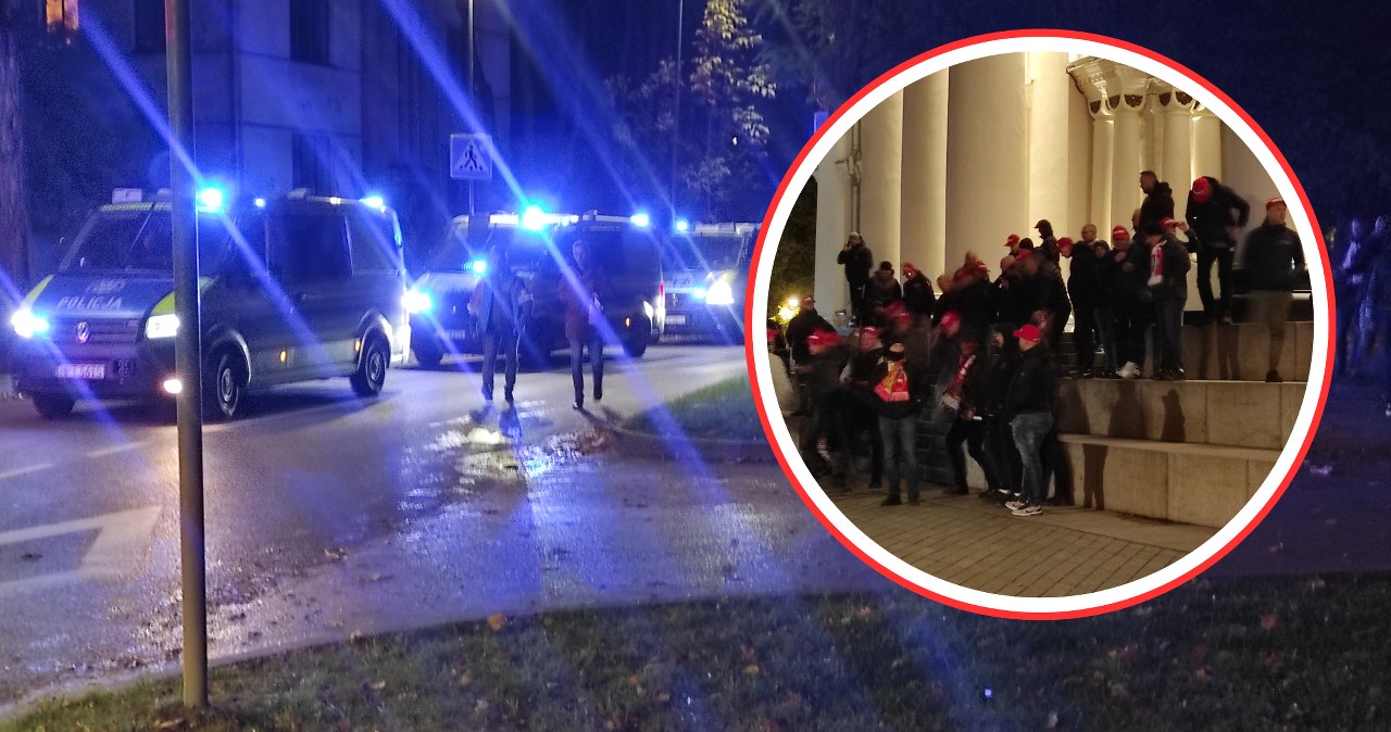 wiadomości,aktualności,Interia Odgłosy wybuchów. Polacy ruszyli na stadion w Kownie. Policja w akcji