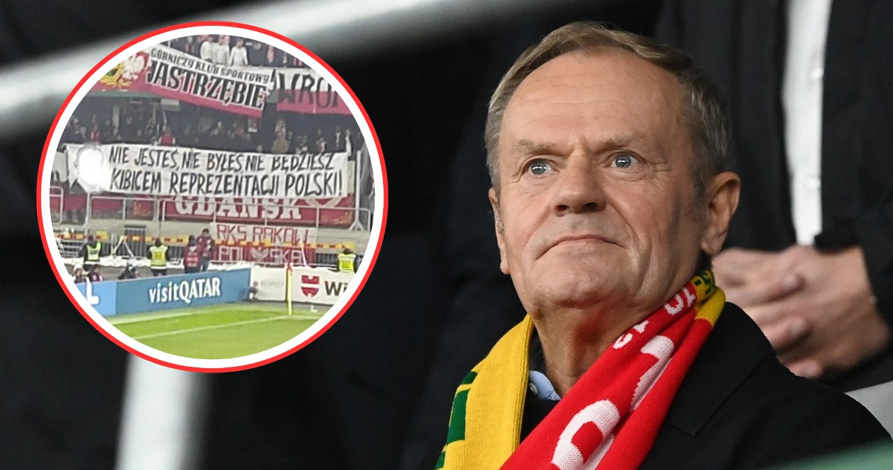 wiadomości,aktualności,Interia Kibice uderzyli w Tuska na jego oczach. Wulgarne okrzyki, a potem szokujący transparent