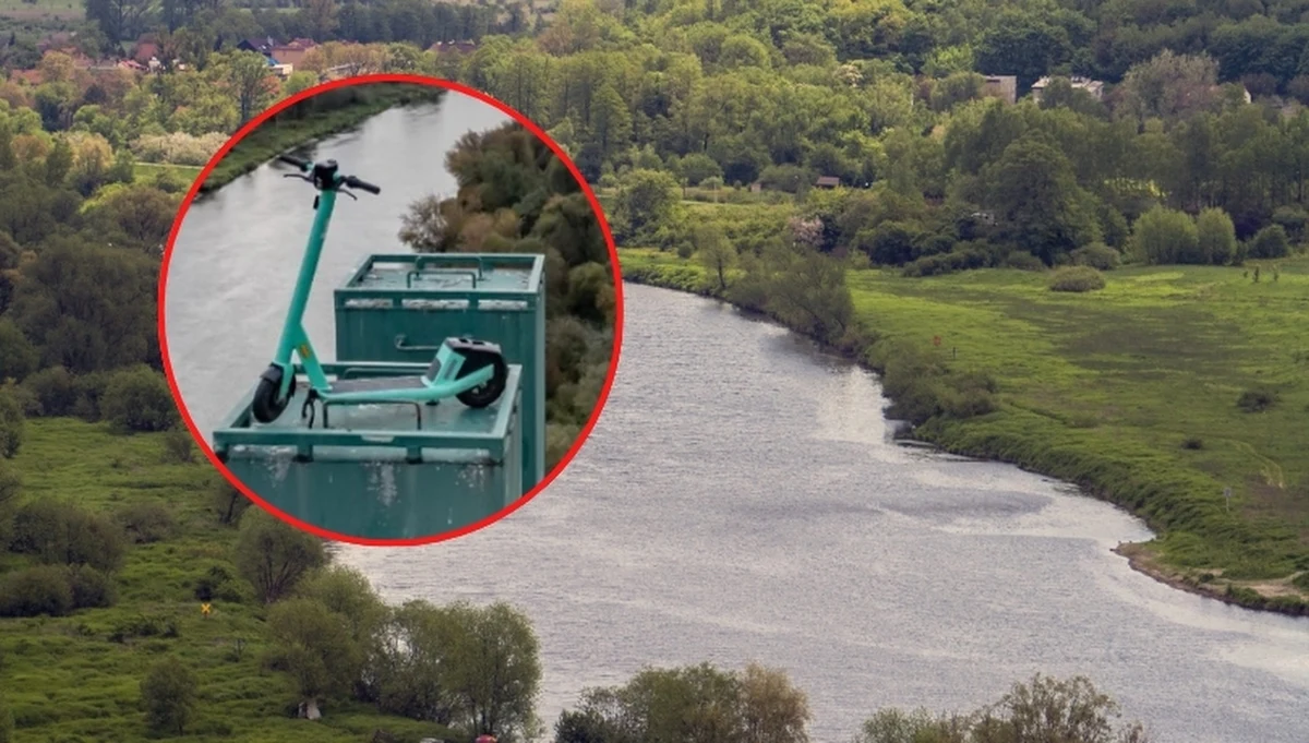 Nietypową interwencję podjęli w czwartek krakowscy strażacy. Musieli ściągnąć hulajnogę, którą ktoś zostawił ok. 40 metrów nad ziemią, na pylonie mostu technicznego nad Wisłą.