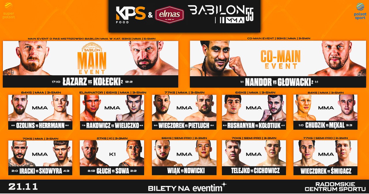 Kołecki, Głowacki i masa talentów na gali w Radomiu – oto pełna karta KPS Food & Elmas Babilon MMA 55! wiadomości,aktualności,Interia Kołecki, Głowacki i masa talentów na gali w Radomiu – oto pełna karta KPS Food & Elmas Babilon MMA 55!
