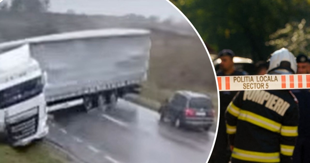 Przerażający wypadek w Rumunii. Ciężarówka w poślizgu zmiażdżyła samochód