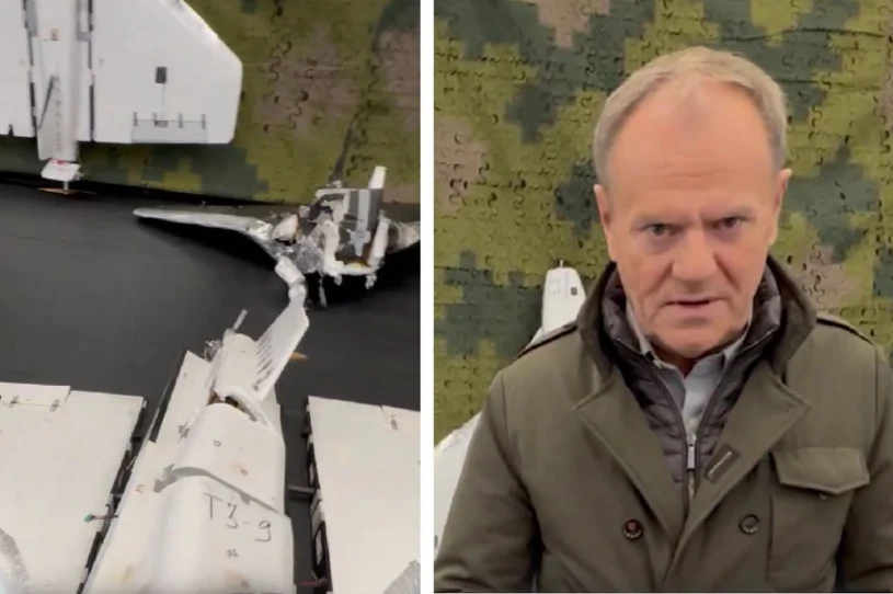 Tusk pokazał zniszczone bezzałogowce. "Tak skończy każdy wrogi dron"