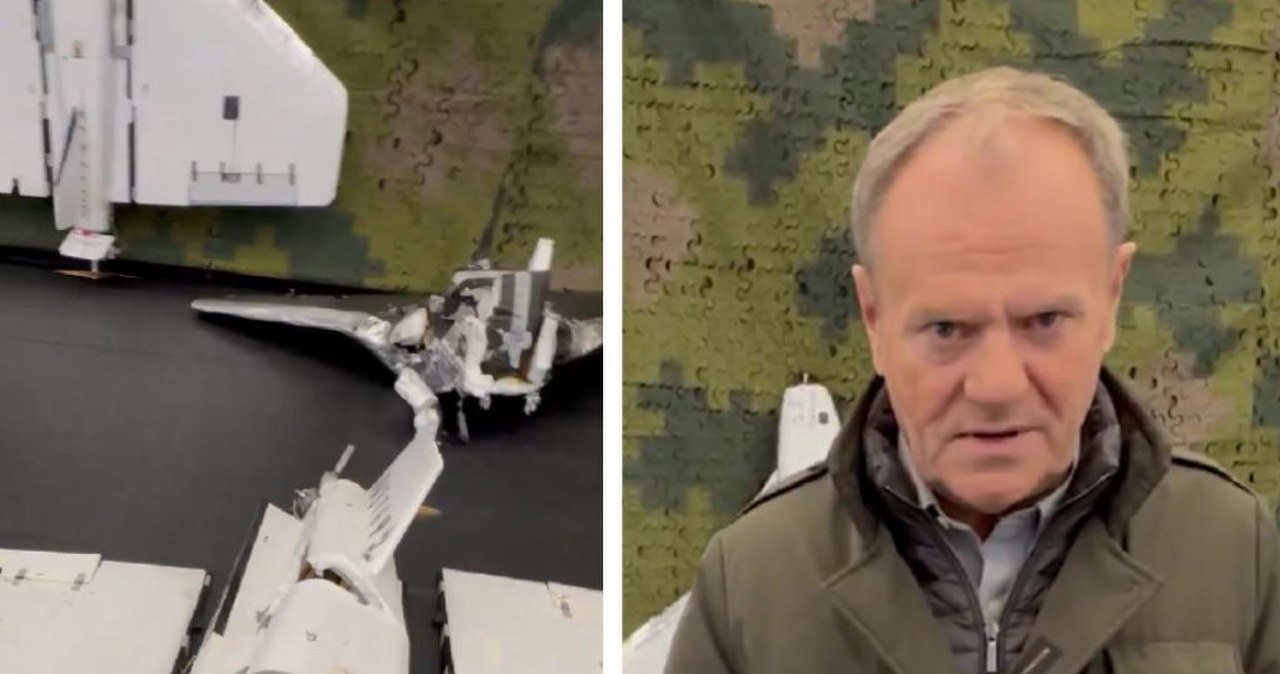 Tusk pokazał zniszczone bezzałogowce. "Tak skończy każdy wrogi dron"