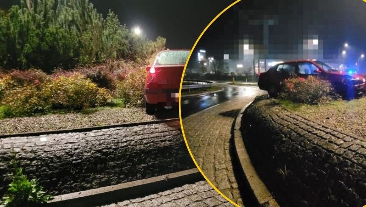 Pisk opon i policyjny pościg. Auto "wylądowało" na rondzie