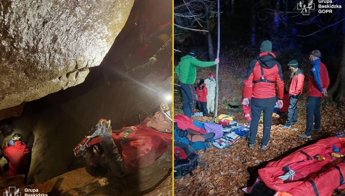 Dramatyczna akcja ratunkowa rozegrała się w sobotę w Jaskini Salmopolskiej w Beskidach. Grotołaz zakleszczył się w wąskiej szczelinie i nie był w stanie samodzielnie się wydostać. W akcji udział wzięło aż 23 ratowników GOPR. Dzięki ich sprawnej interwencji, po czterech godzinach mężczyzna został bezpiecznie wydobyty na powierzchnię.