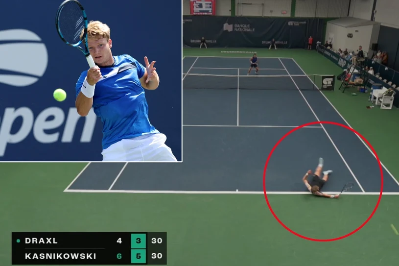 Końcówka meczu o półfinał ATP, Polak padł na plecy. 5 minut później "1" za burtą