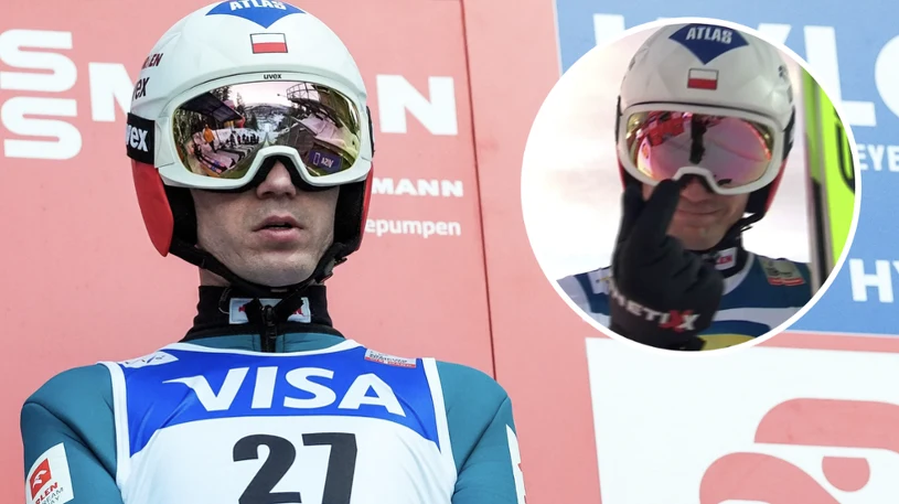 Stoch pokazał to do kamery. Musiał się tłumaczyć, wymowny gest