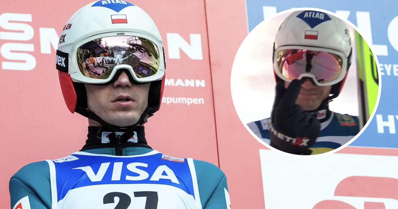 Stoch pokazał to do kamery. Musiał się tłumaczyć, wymowny gest