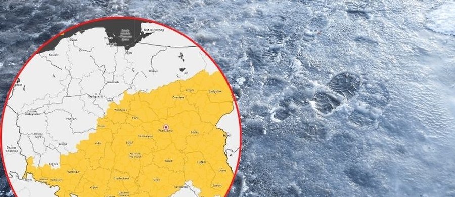 Nocą w 11 województwach zaczną obowiązywać ostrzeżenia IMGW pierwszego stopnia przed marznącymi opadami deszczu, które będą powodować gołoledź. Niebezpiecznie będzie od godz. 18 w poniedziałek do godz. 10 rano we wtorek.