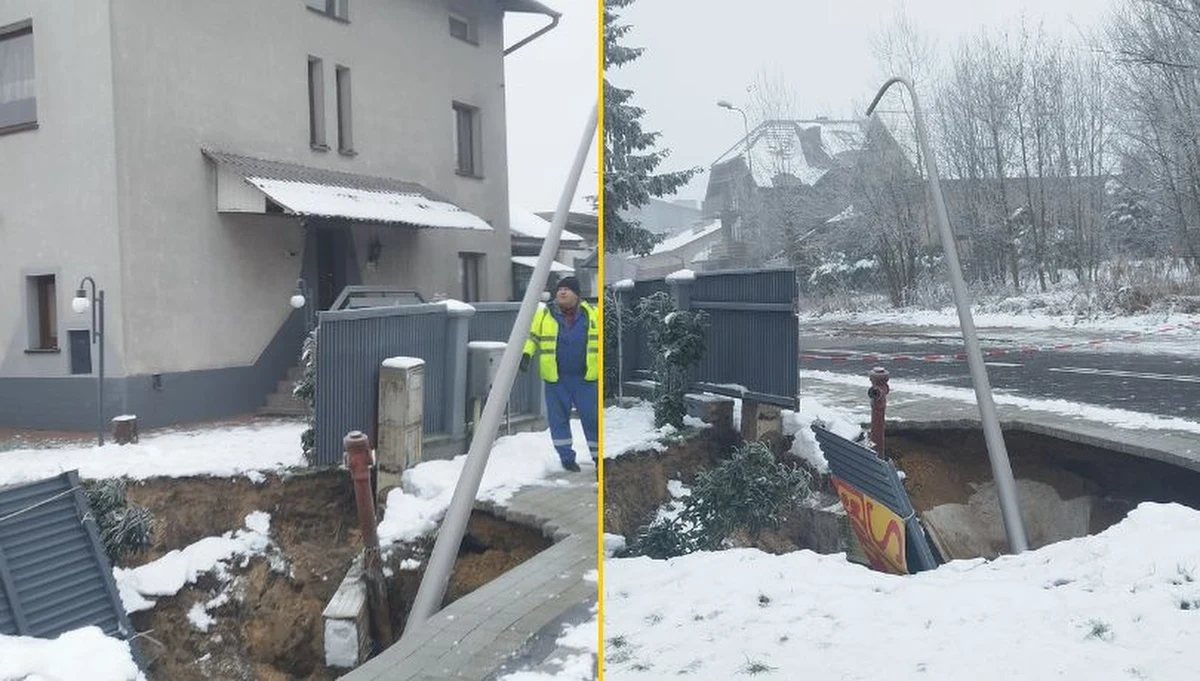 W czwartkowy wieczór na osiedlu Glinianki w Olkuszu (Małopolskie) doszło do poważnego zapadliska. Ziemia zapadła się tuż obok domu jednorodzinnego, tworząc sporą wyrwę o głębokości około czterech metrów i średnicy dwóch metrów.