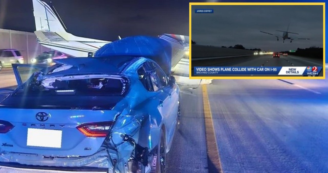 Samolot awaryjnie wylądował na samochodzie. Zobacz nagranie ze zdarzenia