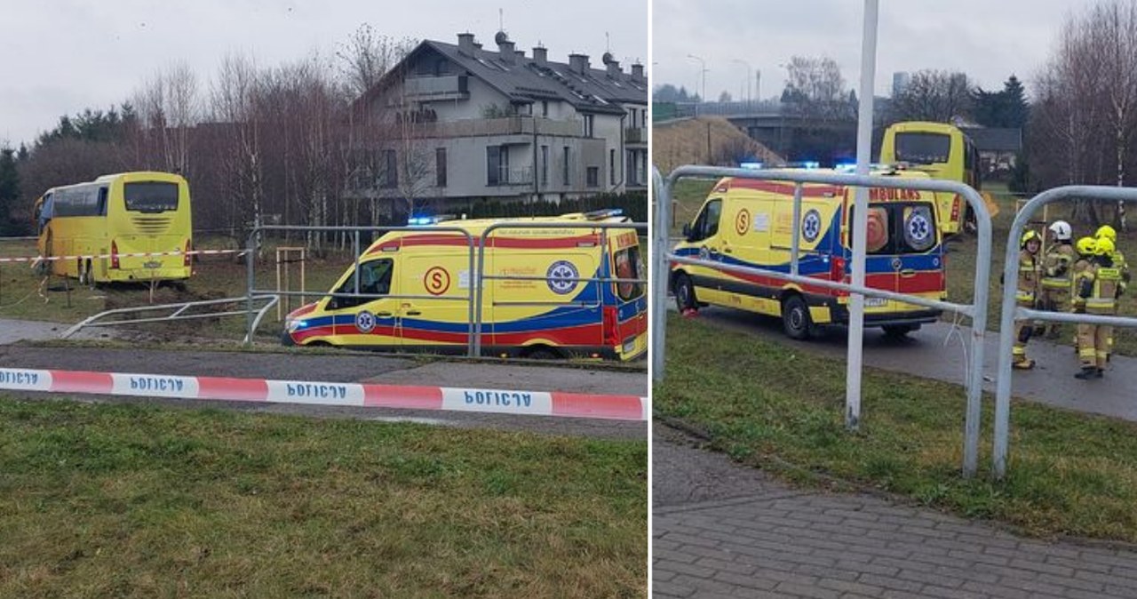 Rzeszów. Autokar wypadł z ronda. W środku Ukraińcy, są ranni Rzeszów. Autokar wypadł z ronda. W środku Ukraińcy, są ranni