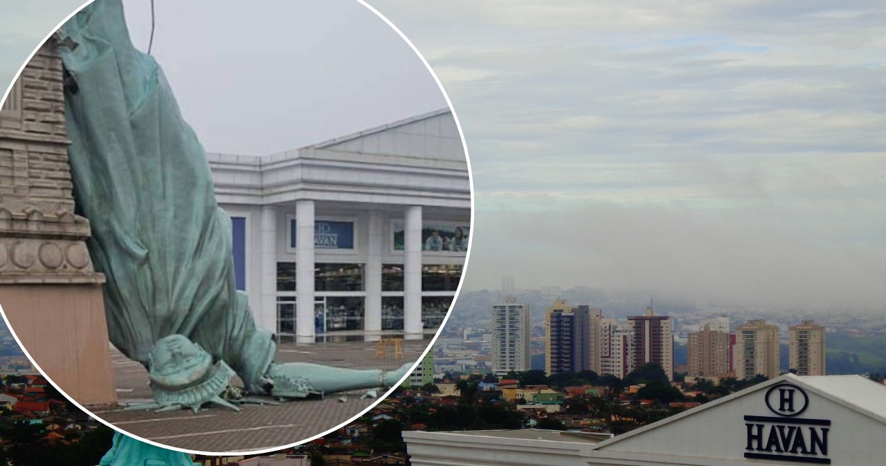 Kopia słynnej statui przegrała z wichurą. Wszystko udało się nagrać