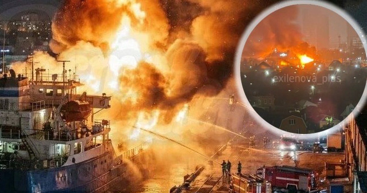 Wojna na Ukrainie. Atak w Rostowie nad Donem, ogromny pożar tankowca Wojna na Ukrainie. Atak w Rostowie nad Donem, ogromny pożar tankowca