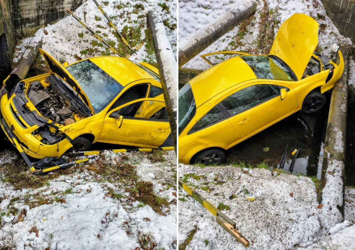 W Nowy Rok strażnicy miejscy w Gliwicach (woj. śląskie) natknęli się na wrak żółtego chevroleta w przydrożnym basenie przeciwpożarowym na skrzyżowaniu ulic Oriona i Zygmuntowskiej. Właściciel samochodu został już namierzony.