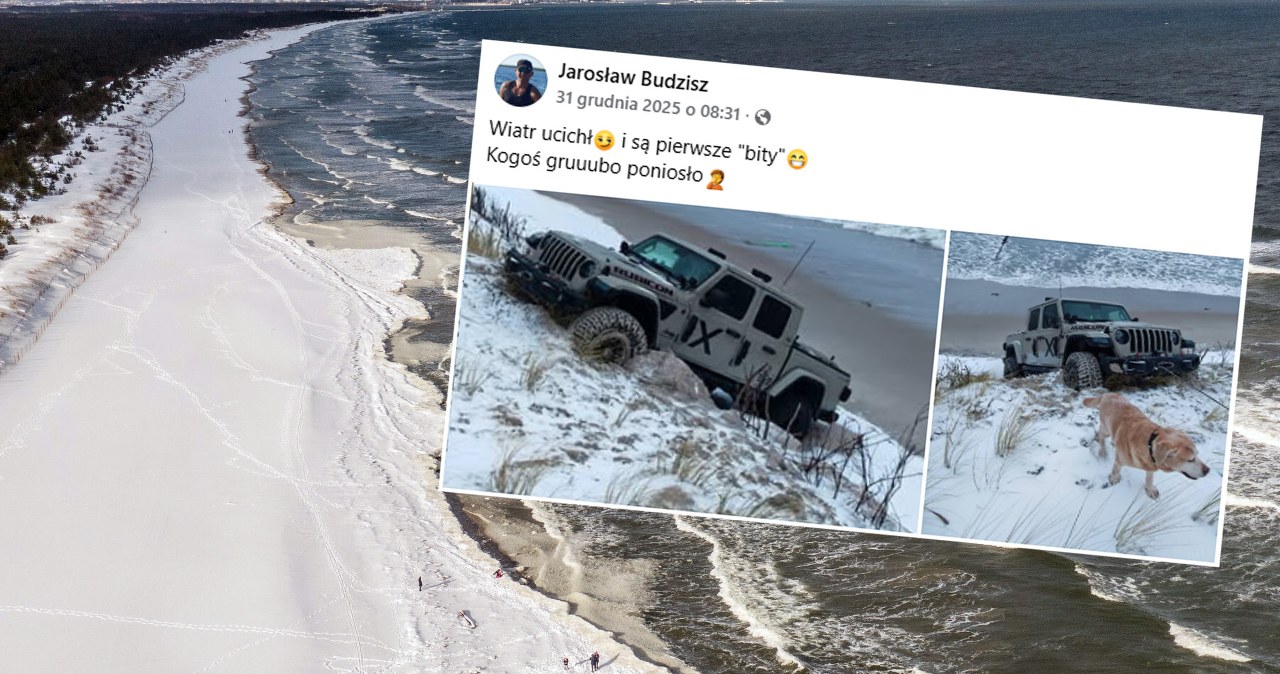 Zakopał auto na plaży w Chałupach. Przecenił możliwości amerykańskiej terenówki