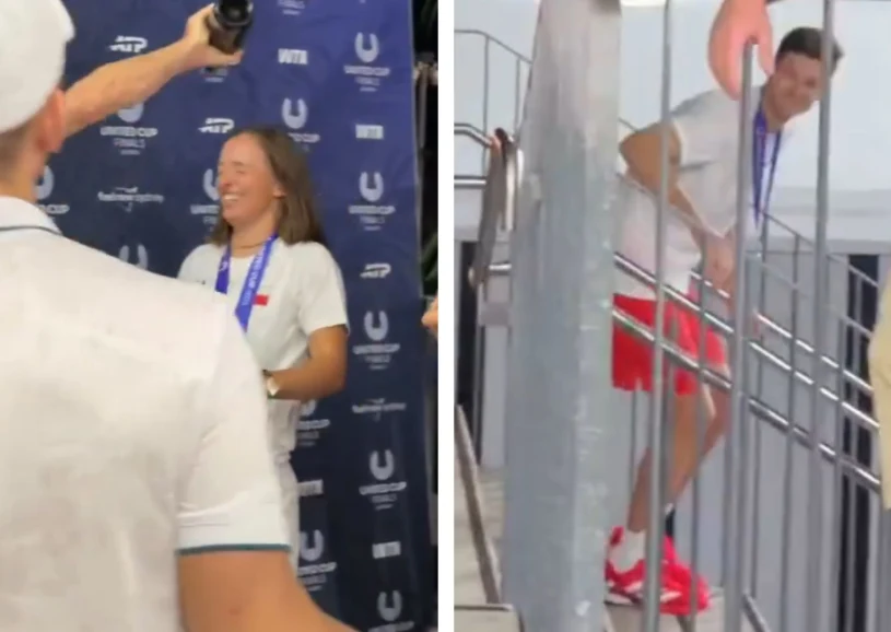 Butelka szampana nad głową Świątek, Hurkacz uciekł. Sceny po finale Polaków