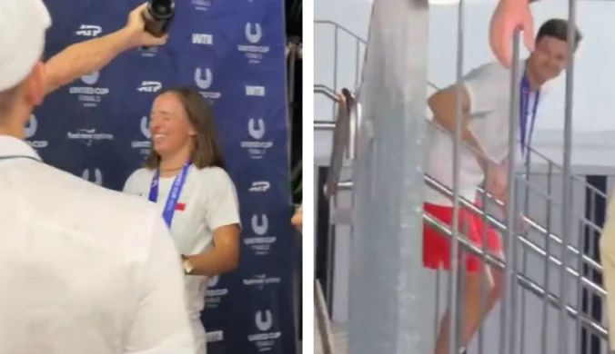 Butelka szampana nad głową Świątek, Hurkacz uciekł. Sceny po finale Polaków